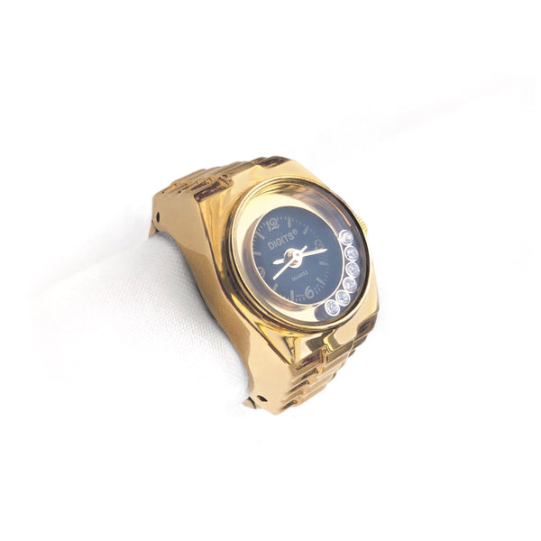 Lunar Floating Crystals Finger Ring Watch in Gold by DIGITS