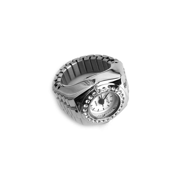 Stellar Pave Halo Finger Ring Watch in Silver by DIGITS Watch