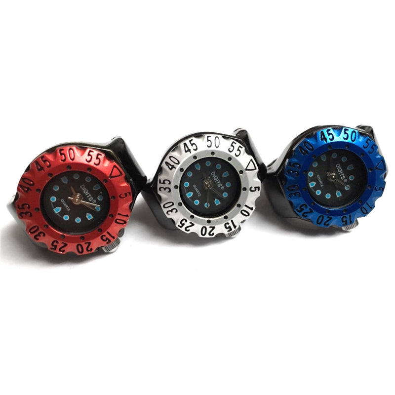 Lunar Diver Ring Watches in Red Silver Blue by DIGITS