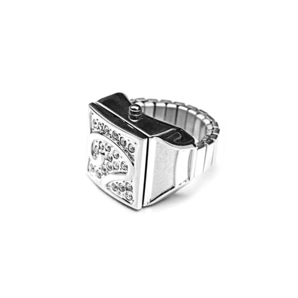 White Pave Cube Ring Watch by Bonetto