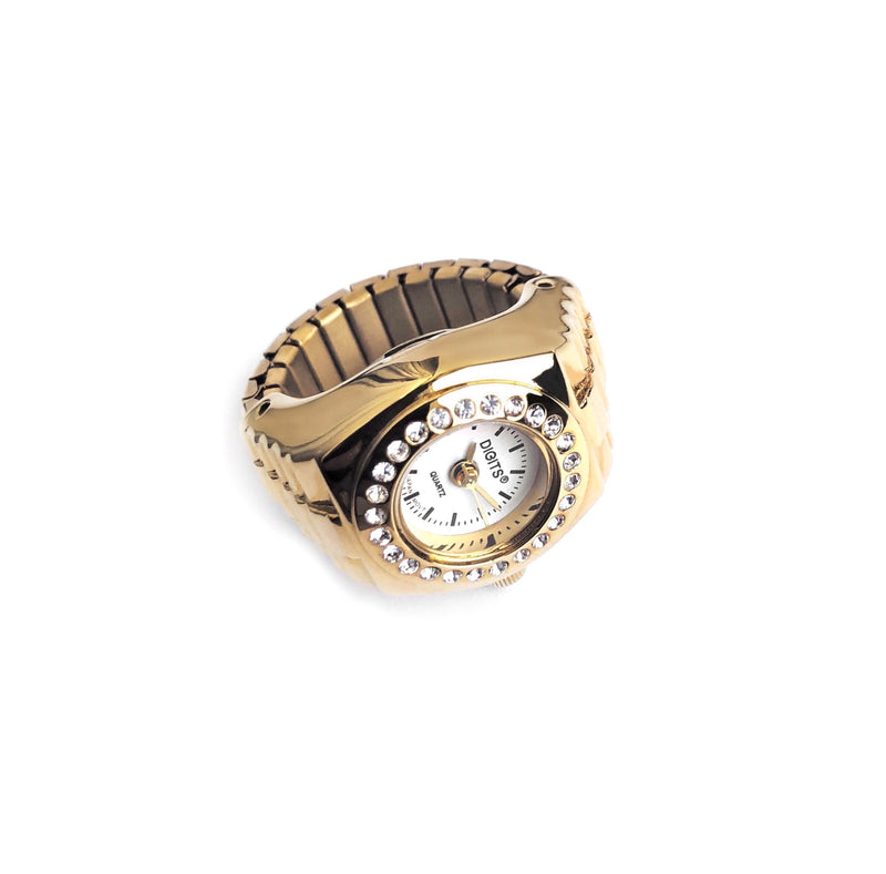 Stellar Pave Halo Finger Ring Watch in Gold by DIGITS Watch