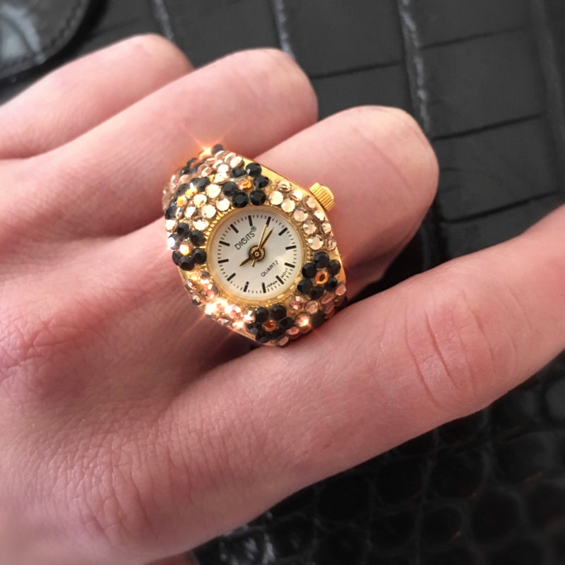 Vintage Cheetah Crystals Finger Ring Watch by DIGITS