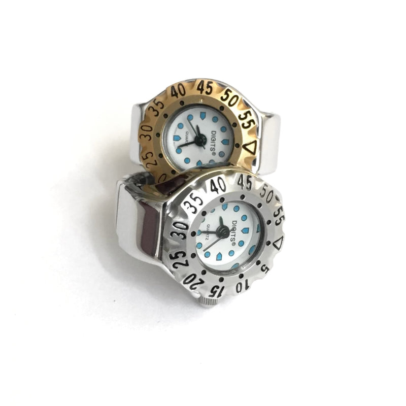 Stellar Diver Ring Watch in Silver with Gold Bezel