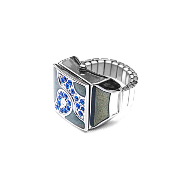 Midnight Blue Pave Cube Ring Watch by Bonetto