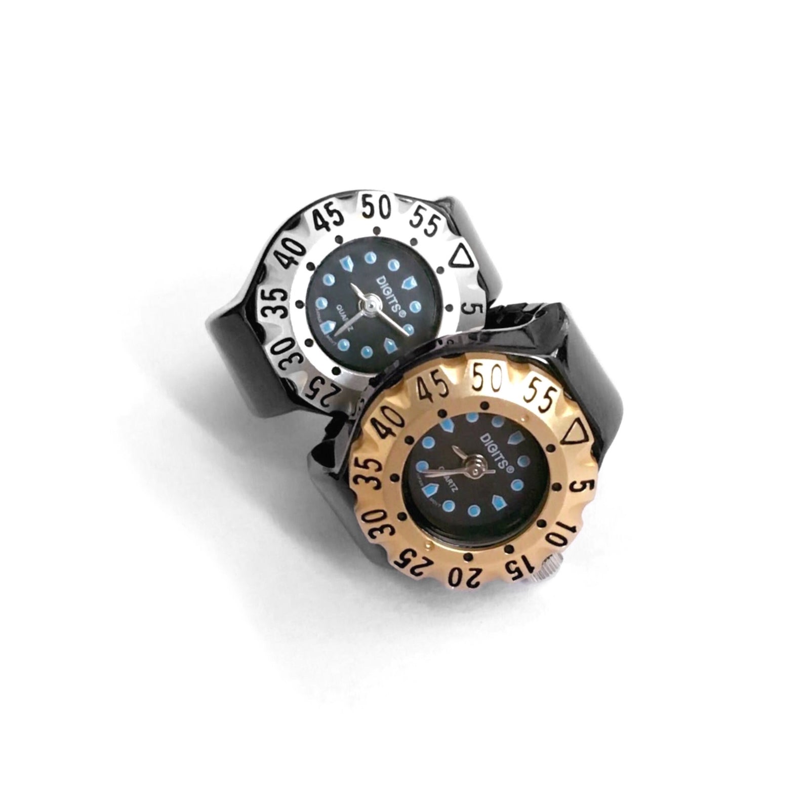 Lunar Diver Ring Watch in Black with Silver | DIGITS Watch Shop 