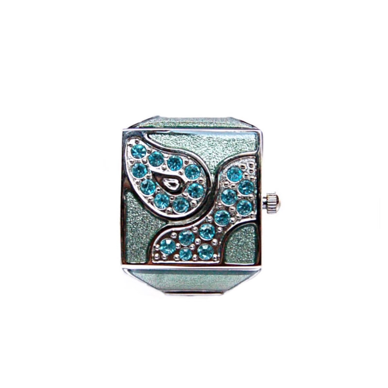 Baby Blue Pave Cube Finger Ring Watch by Bonetto