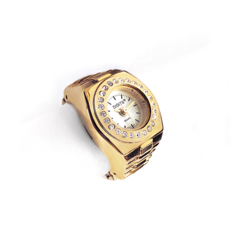 Stellar Pave Halo Finger Ring Watch in Gold by DIGITS