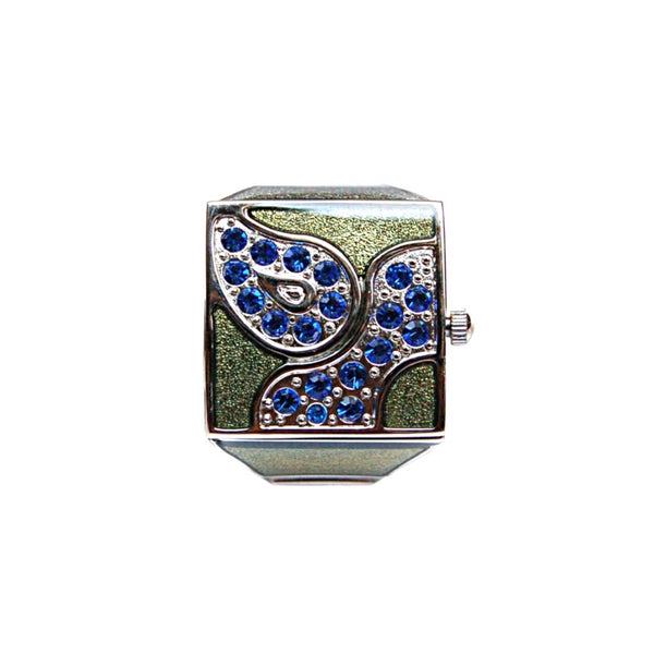 Midnight Blue Pave Cube Finger Ring Watch by Bonetto