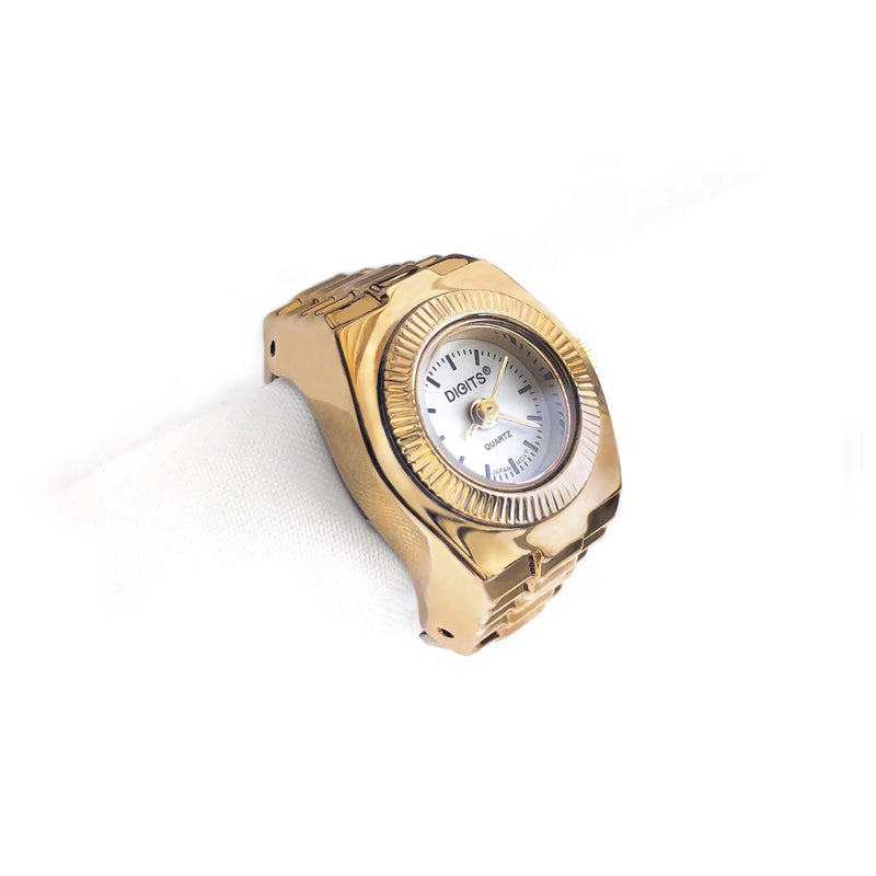 Stellar Pave Halo Finger Ring Watch in Gold by DIGITS