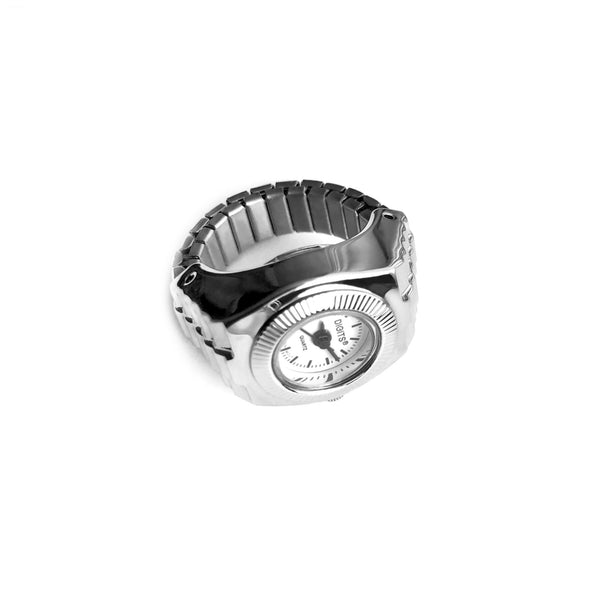 Stellar Sphere Finger Ring Watch in Silver by DIGITS Watch