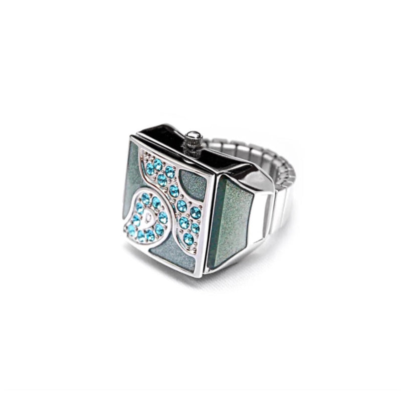 Baby Blue Pave Cube Ring Watch by Bonetto