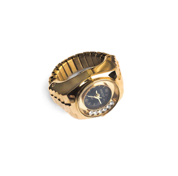 Lunar Floating Crystals Finger Ring Watch in Gold by DIGITS