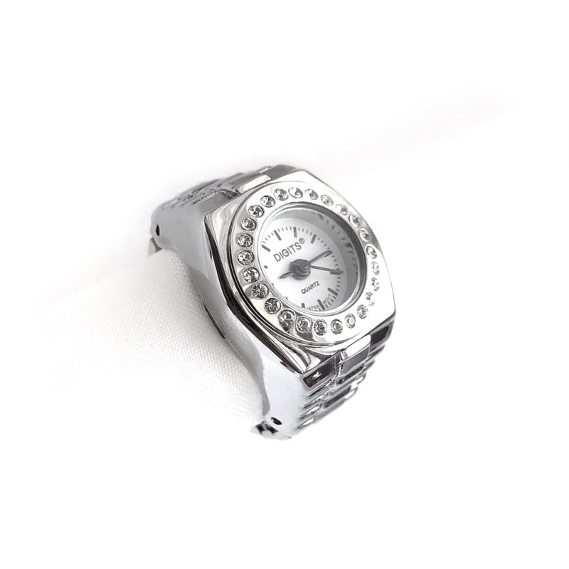 Stellar Pave Halo Finger Ring Watch in Silver by DIGITS